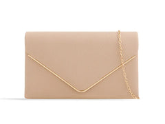 SCULPT  CLUTCH WITH GLEAMING DETAIL IN TAUPE FAUX LEATHER