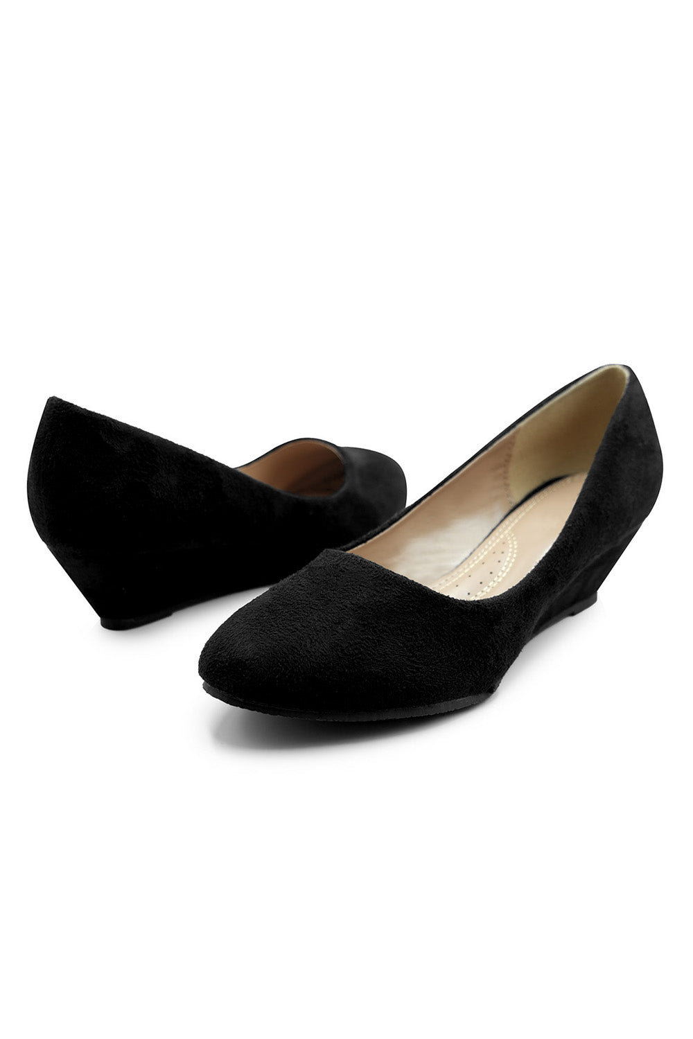 KIERAN PLATFORM LOW WEDGE MID HEEL COURT SHOES IN BLACK SUEDE