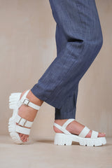  NOVEL BUCKLE STRAP FLAT SANDALS IN WHITE