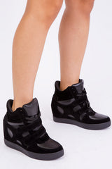 Fivana Black High-Top Wedge Trainers with Hook and Loop Straps