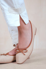 DAWN BALLERINA FLATS WITH FRONT BOW DETAIL IN BEIGE WOVEN