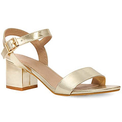 ZEPHYR STRAPPY MID HIGH BLOCK HEELS PEEP TOE IN GOLD METALLIC