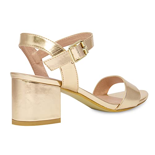 ZEPHYR STRAPPY MID HIGH BLOCK HEELS PEEP TOE IN GOLD METALLIC