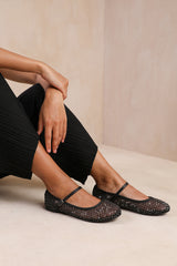 TENNESSEE WIDE FIT DIAMANTE DETAIL PUMP WITH STRAP IN BLACK MESH