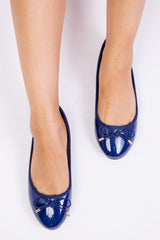 TALLULAH WIDE FIT SLIP ON FLAT PUMPS IN NAVY PATENT