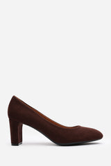 Livia Wide Fit Brown Suede Mid Block Heel Court Shoe With Rounded Toe
