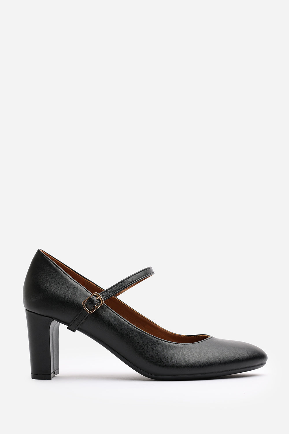 Nolan Black Faux Leather Mary Jane Court Shoe with Buckle strap