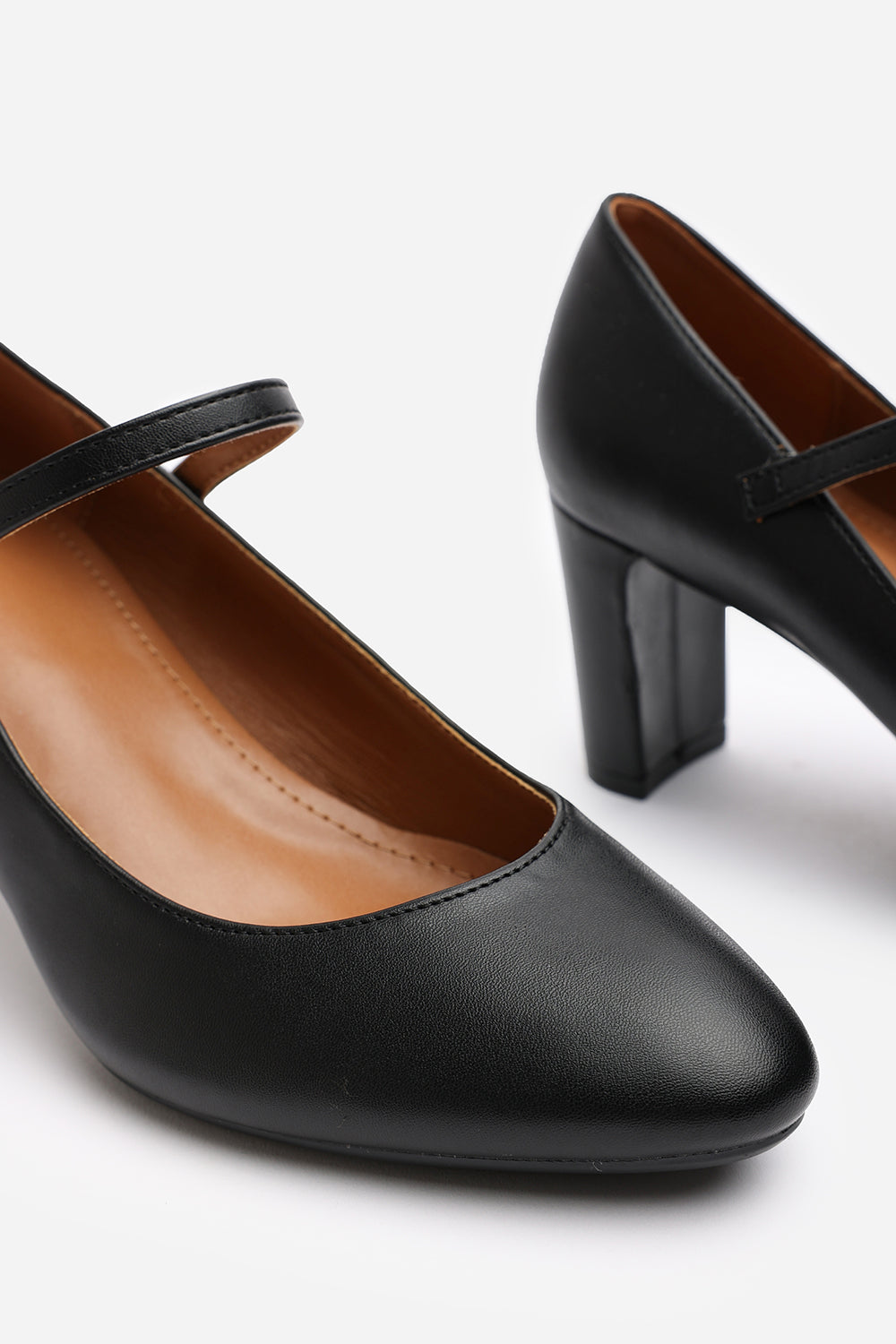Nolan Black Faux Leather Mary Jane Court Shoe with Buckle strap