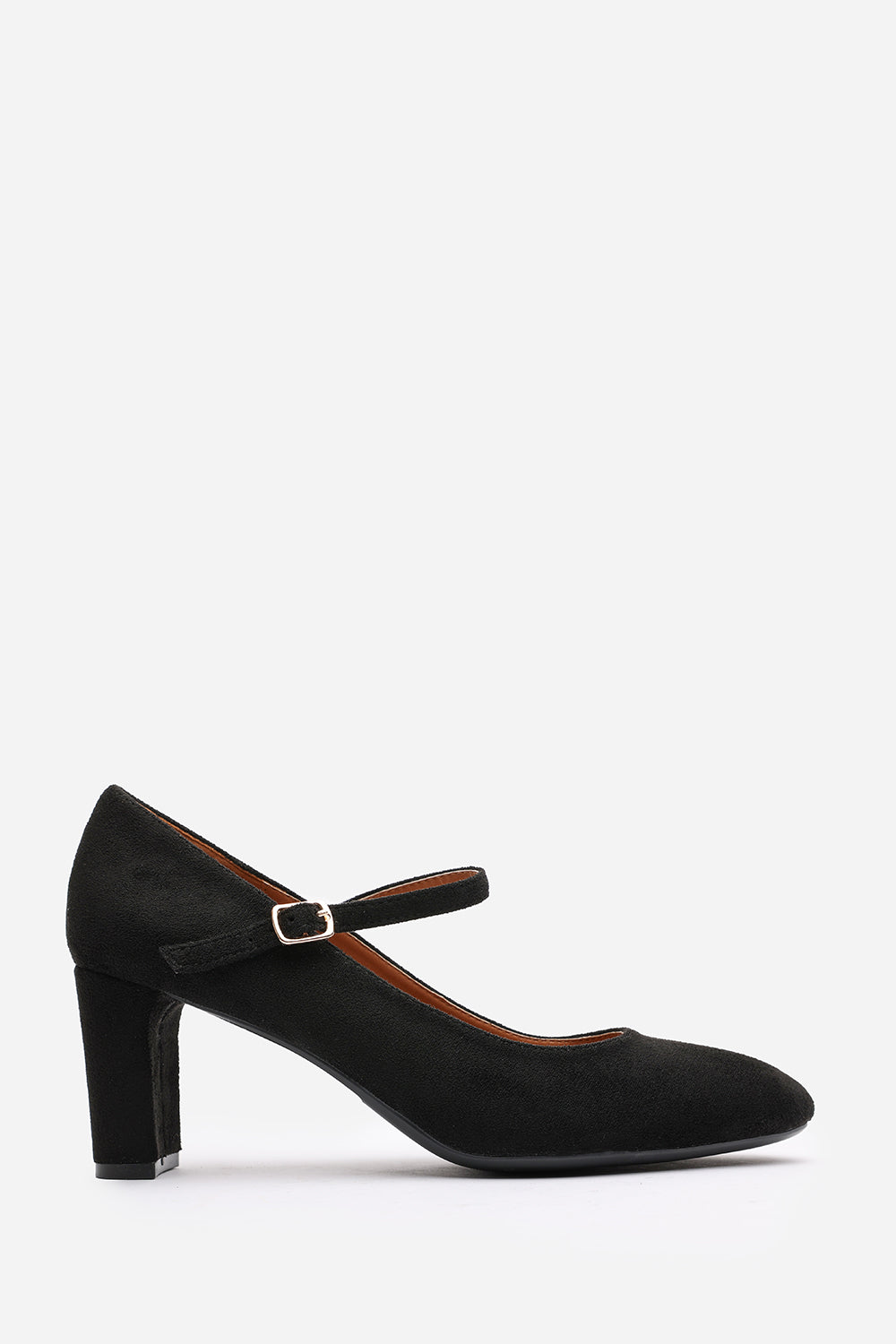 Verina Wide Fit Mary Jane Buckle Strap Court Shoes In Black Suede
