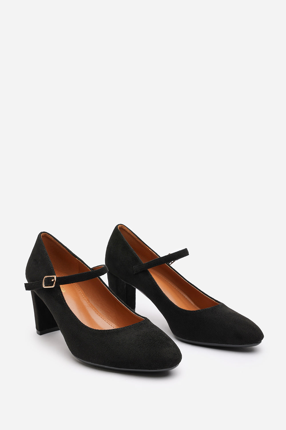Verina Wide Fit Mary Jane Buckle Strap Court Shoes In Black Suede