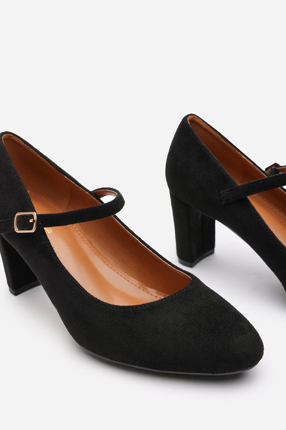Verina Wide Fit Mary Jane Buckle Strap Court Shoes In Black Suede