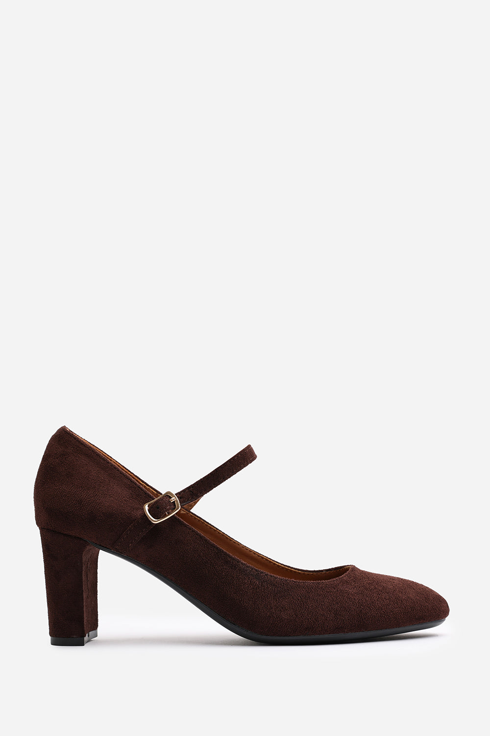 Verina Wide Fit Mary Jane Buckle Strap Court Shoes In Brown Suede