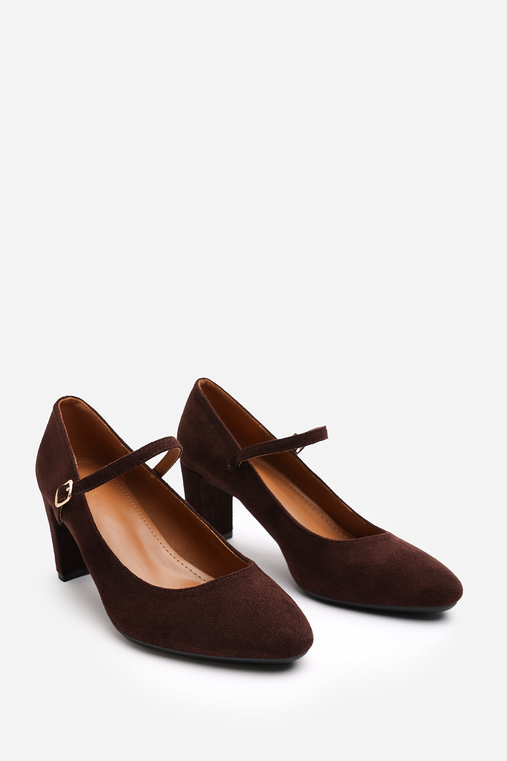 Verina Wide Fit Mary Jane Buckle Strap Court Shoes In Brown Suede