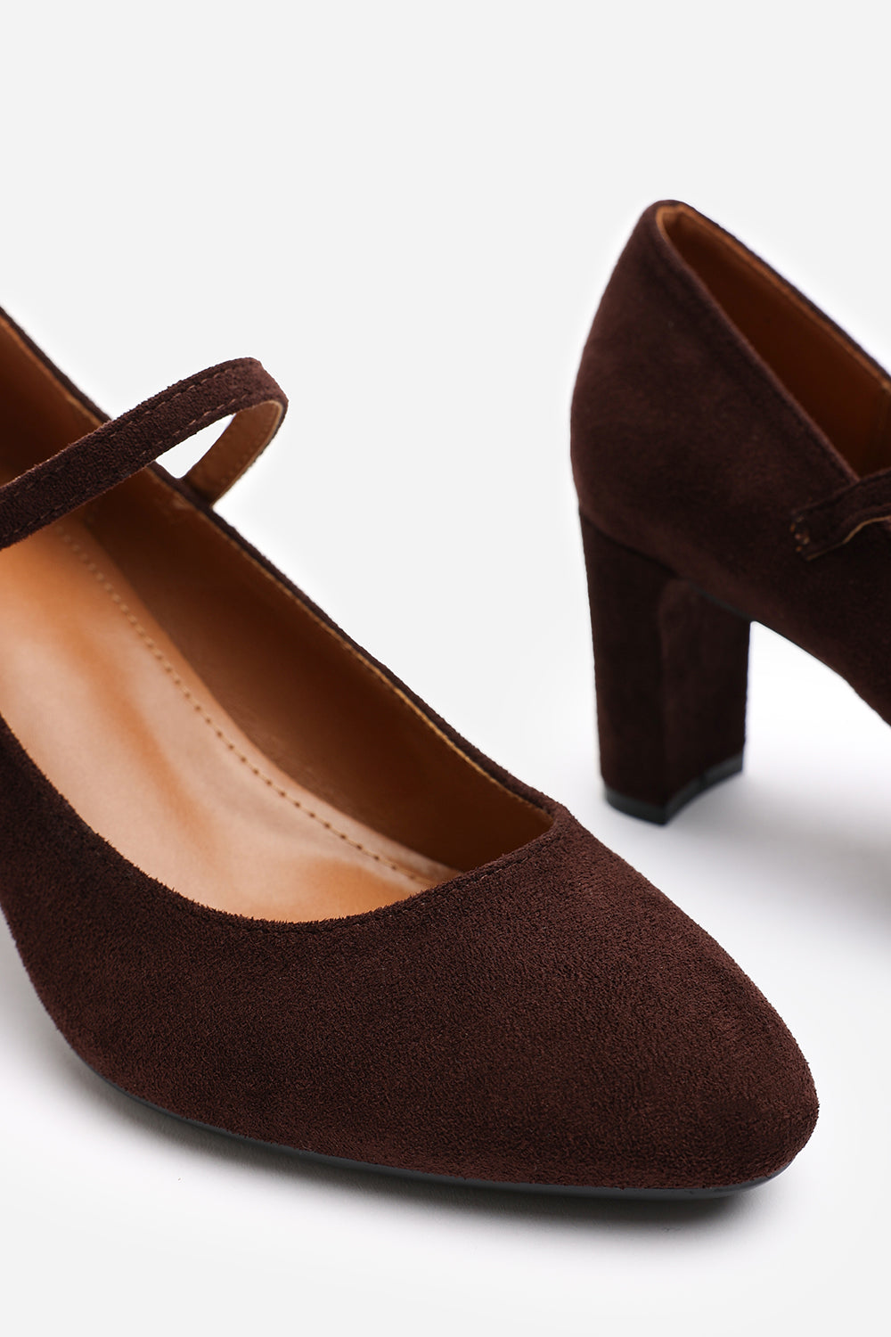 Verina Wide Fit Mary Jane Buckle Strap Court Shoes In Brown Suede