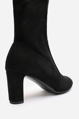 Felinia Black Suede Round Toe Block Heel Knee High Boots