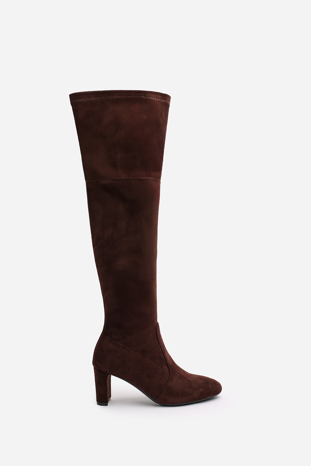Felinia Brown Suede Round Toe Block Heel Knee High Boots