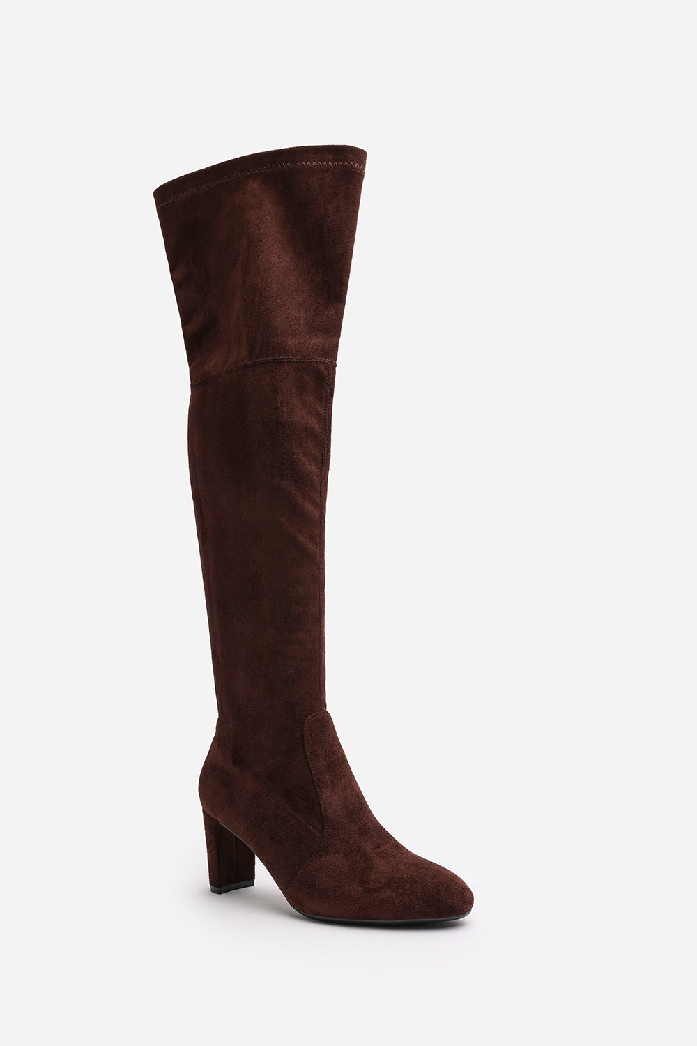 Felinia Brown Suede Round Toe Block Heel Knee High Boots