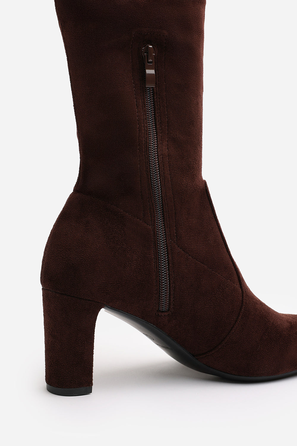 Felinia Brown Suede Round Toe Block Heel Knee High Boots