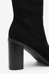 Regina Black Suede Knee High Block Heeled Boot