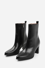 NORTH BLOCK HEEL ANKLE BOOT IN BLACK FAUX LEATHER