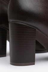 Yvonne Dark Brown Faux Leather Pointed Toe Ankle Boots With Block Heel