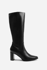 Kirelle Black Knee High Pointed Toe Block Heeled Boots