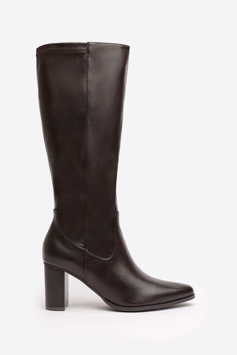 Kirelle Dark Brown Knee High Pointed Toe Block Heeled Boots