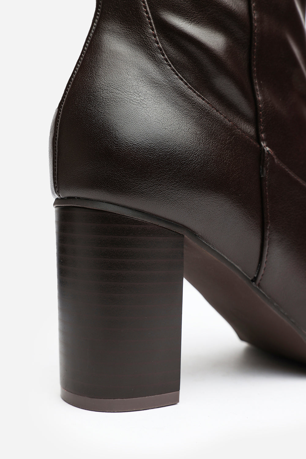 Kirelle Dark Brown Knee High Pointed Toe Block Heeled Boots