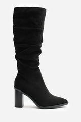 Quilla Slouch Knee High Boots With Block Heel In Black Suede