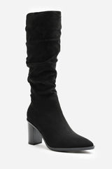Quilla Slouch Knee High Boots With Block Heel In Black Suede