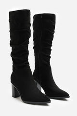 Quilla Slouch Knee High Boots With Block Heel In Black Suede