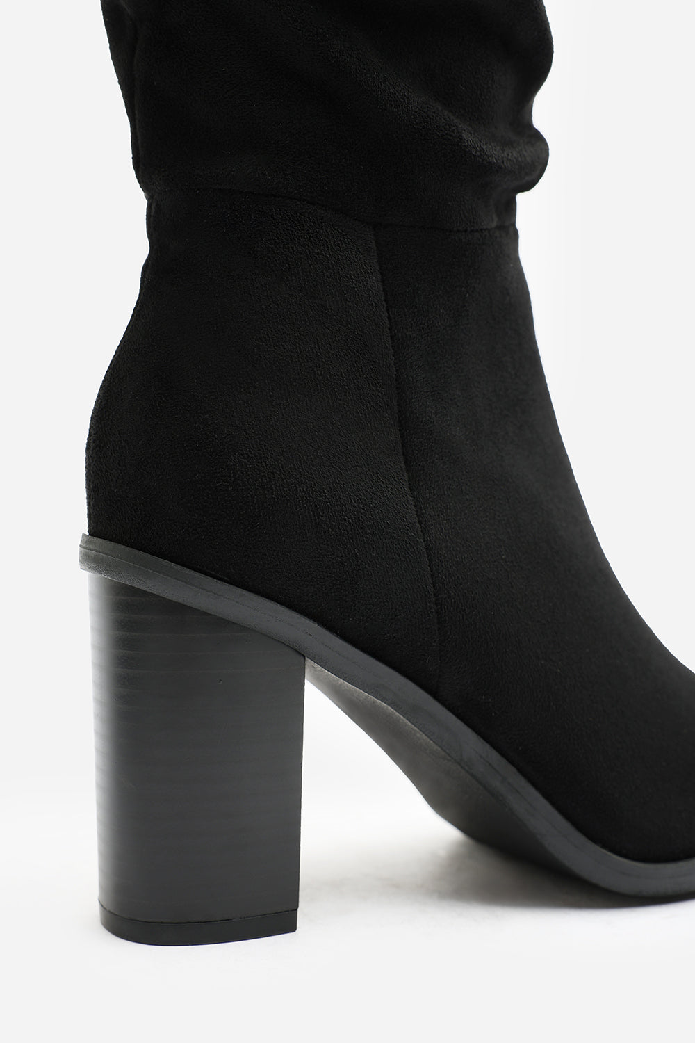 Quilla Slouch Knee High Boots With Block Heel In Black Suede