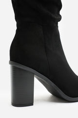 Quilla Slouch Knee High Boots With Block Heel In Black Suede