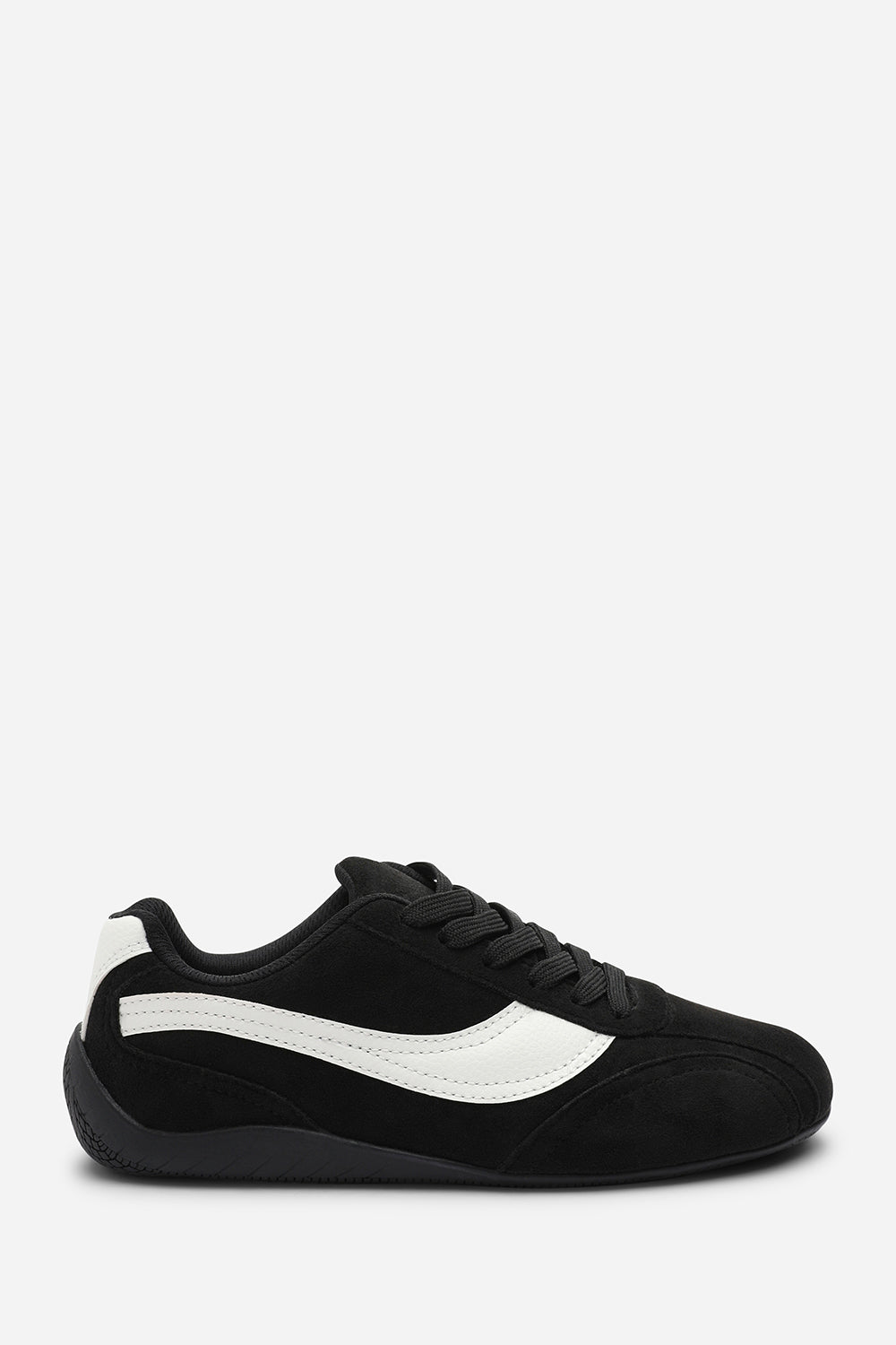 Ulani Black Low-Top Lace up trainer with Contrast White Side Stripe