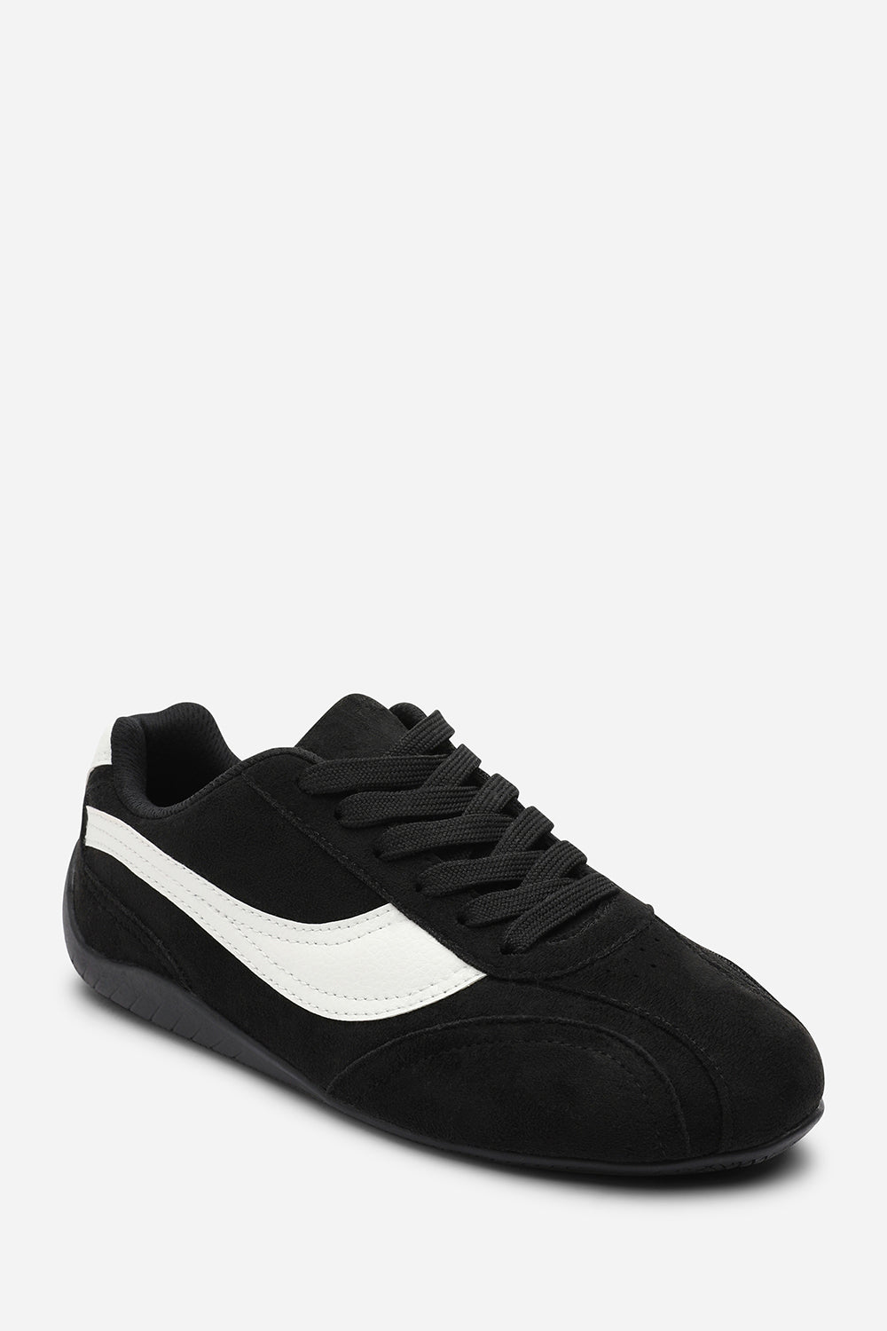 Ulani Black Low-Top Lace up trainer with Contrast White Side Stripe