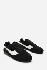 Ulani Black Low-Top Lace up trainer with Contrast White Side Stripe