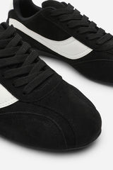 Ulani Black Low-Top Lace up trainer with Contrast White Side Stripe