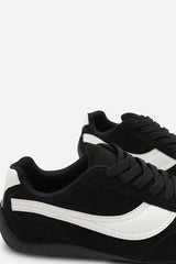 Ulani Black Low-Top Lace up trainer with Contrast White Side Stripe
