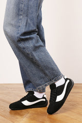 Ulani Black Low-Top Lace up trainer with Contrast White Side Stripe