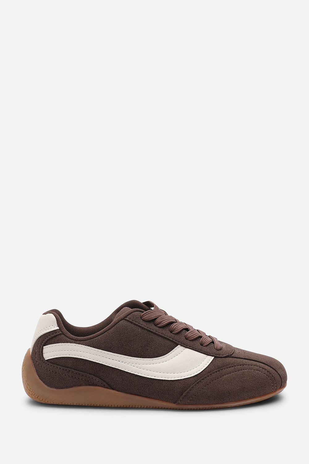 Ulani Brown Low-Top Lace up trainer with Contrast Cream Side Stripe