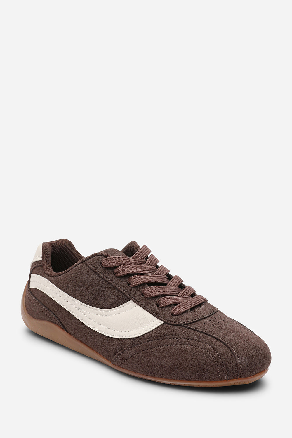 Ulani Brown Low-Top Lace up trainer with Contrast Cream Side Stripe