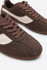 Ulani Brown Low-Top Lace up trainer with Contrast Cream Side Stripe