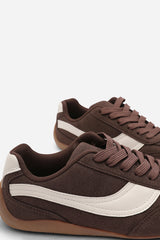 Ulani Brown Low-Top Lace up trainer with Contrast Cream Side Stripe