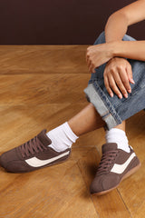 Ulani Brown Low-Top Lace up trainer with Contrast Cream Side Stripe