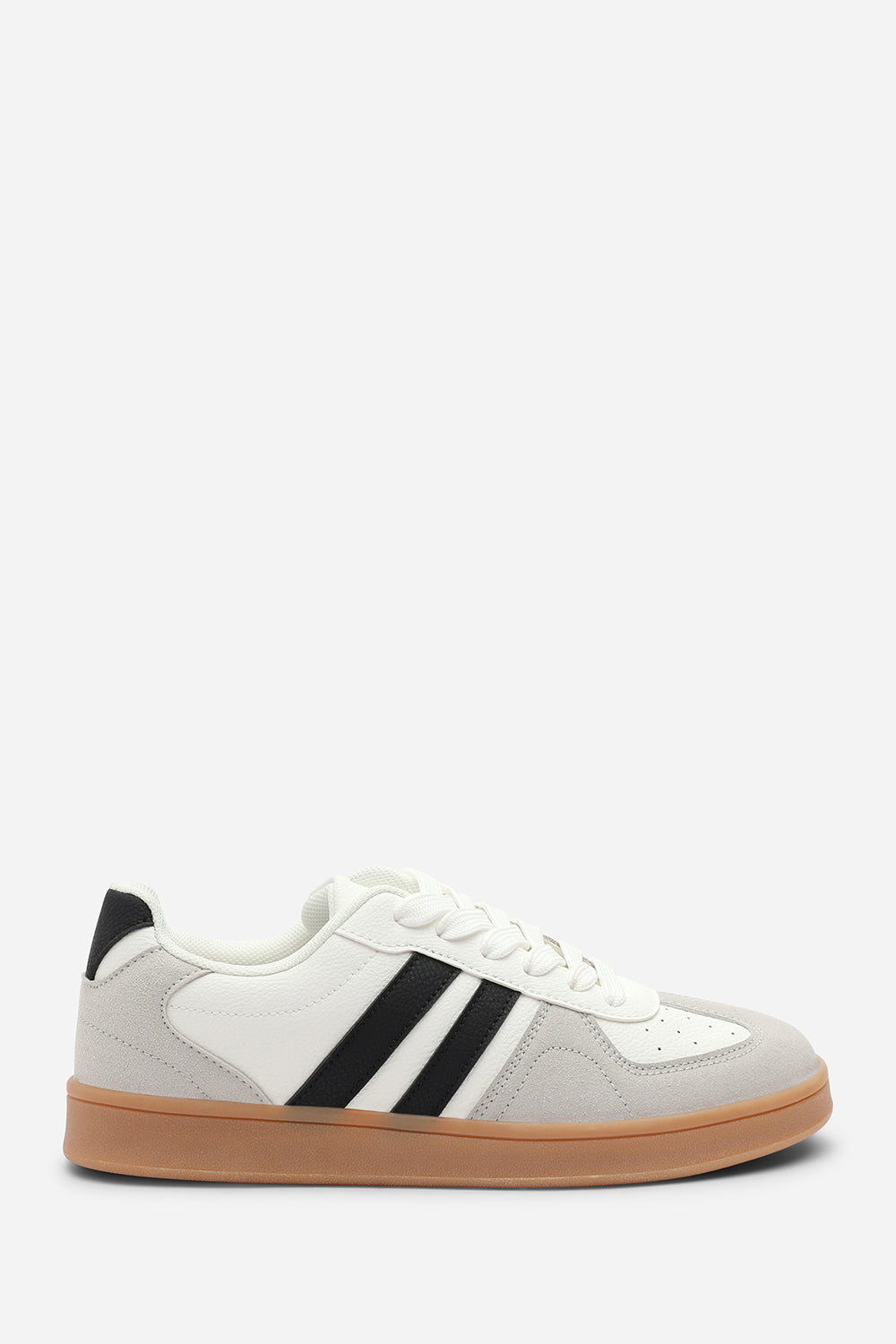 Venice Classic white and grey retro lace up trainer with black stripes