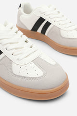 Venice Classic white and grey retro lace up trainer with black stripes