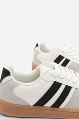 Venice Classic white and grey retro lace up trainer with black stripes