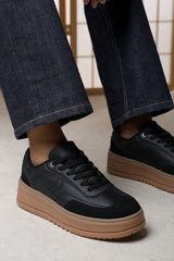 Elvena Black Platform Lace Up Classic Trainer