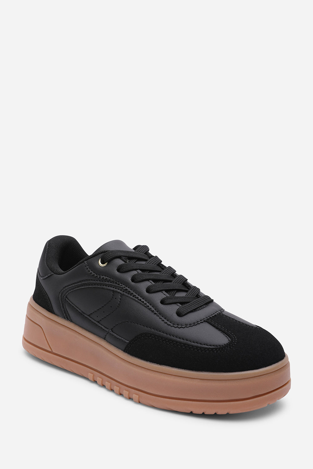 Elvena Black Platform Lace Up Classic Trainer