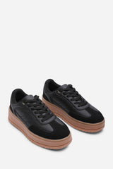 Elvena Black Platform Lace Up Classic Trainer